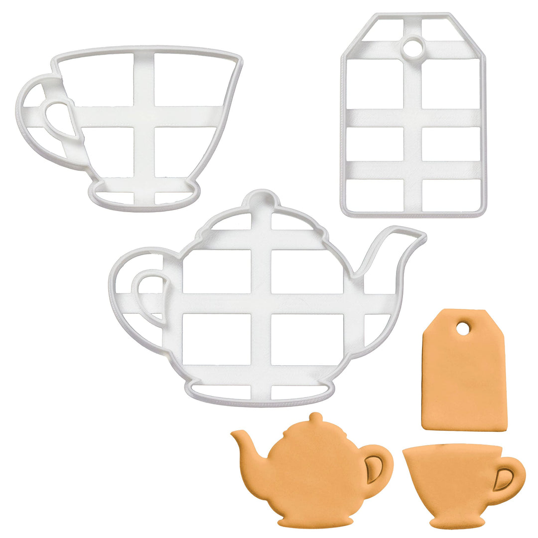 3er Set Teeparty Ausstechformen (Formen: Teekanne, Teetasse und Teebeutel), 3 Teile, Ideal für die s
