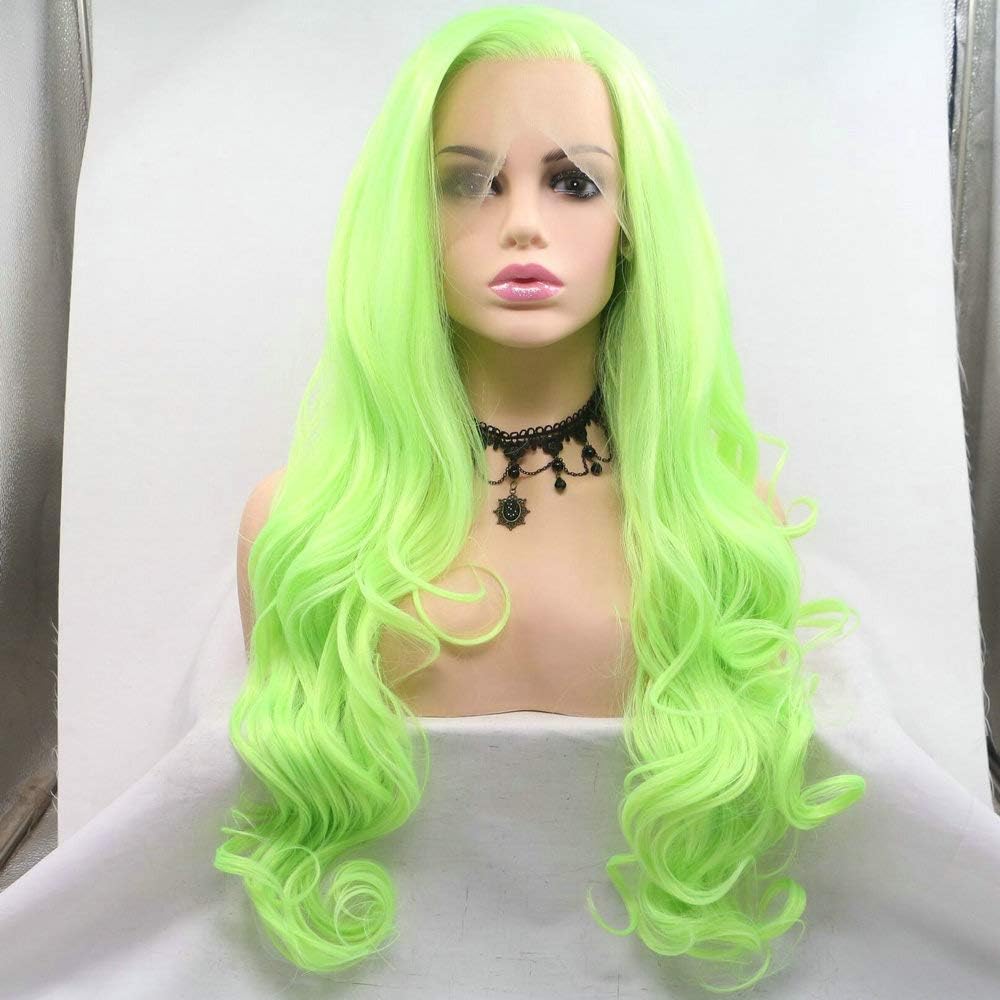 13x2.5" Fluoreszierendes Grün natürlich lange gewellte Perücken synthetische Lace-Front-Perücken für