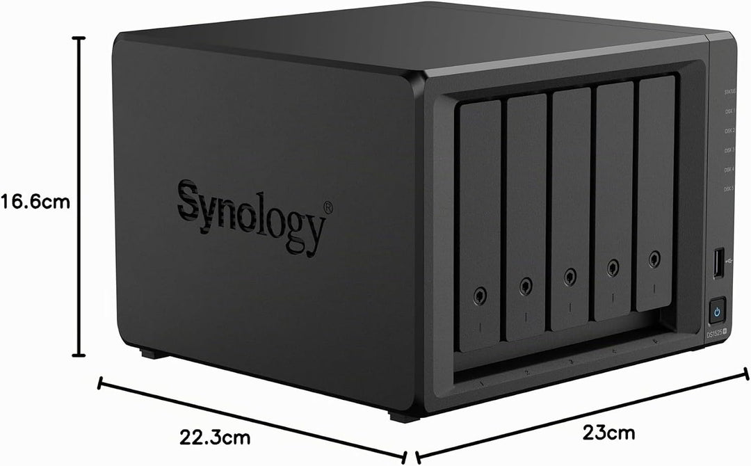 Synology Erweiterbares NAS-Kit mit 5 Schächten, DS1525+ AMD RyzenCPU mit 8 GB Speicher, 2,5 GbE Stan