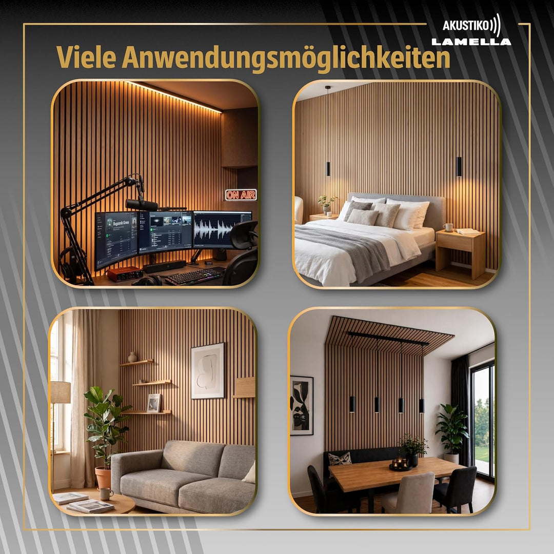 Akustiko Lamella Akustikpaneele 4 Stück 280x60cm - flexible Filz MDF Wandpaneele fugenlos - überlapp