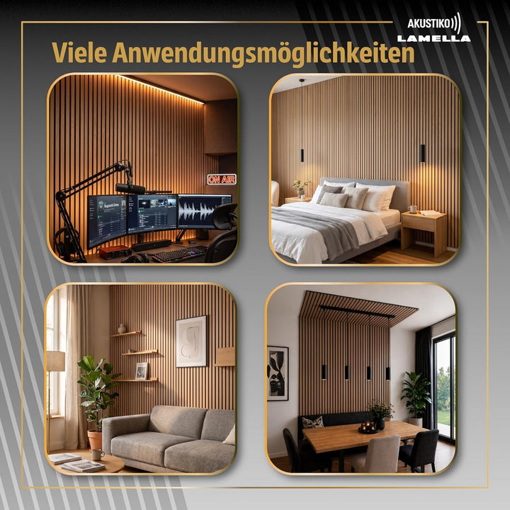 Akustiko Lamella Akustikpaneele 4 Stück 280x60cm - flexible Filz MDF Wandpaneele fugenlos - überlapp