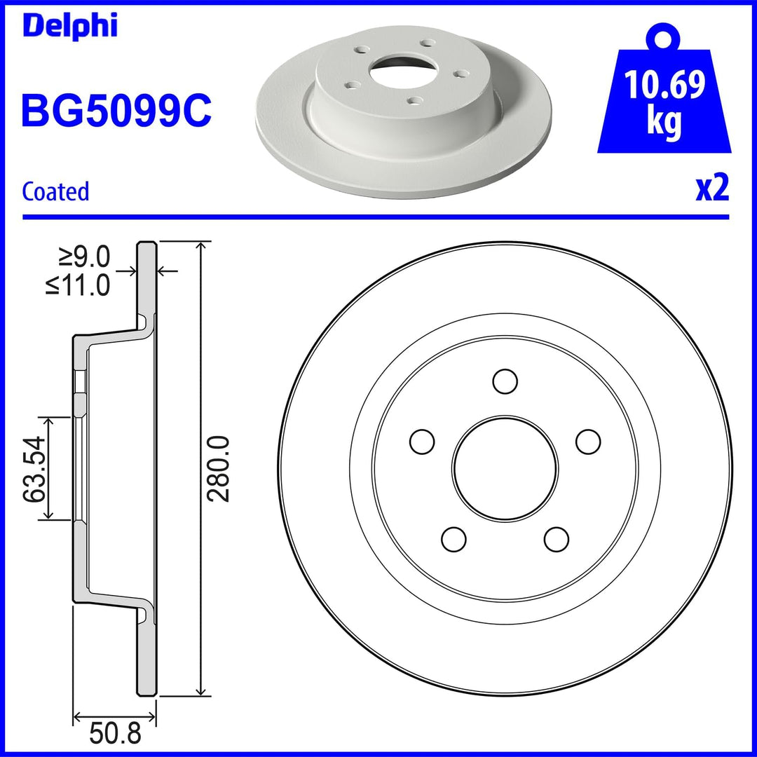 Bremsscheiben Komplett, voll DELPHI BG5099C, Hinten, 2 Stück