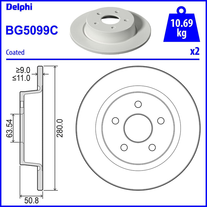 Bremsscheiben Komplett, voll DELPHI BG5099C, Hinten, 2 Stück