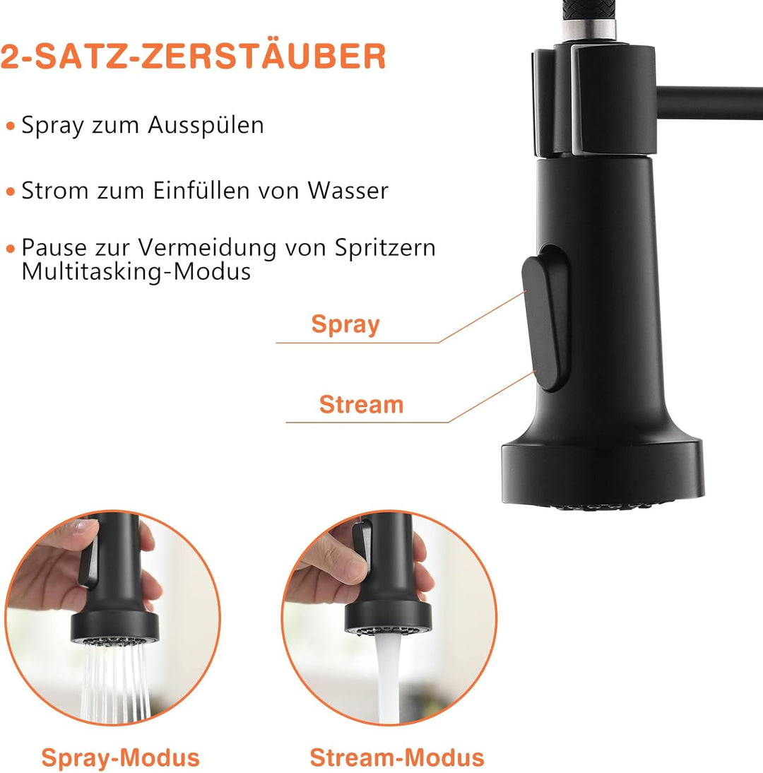AIMADI Wasserhahn Küche Schwarz Glod küchenarmatur mit Herunterziehen Brause Armatur Küche mischbatt