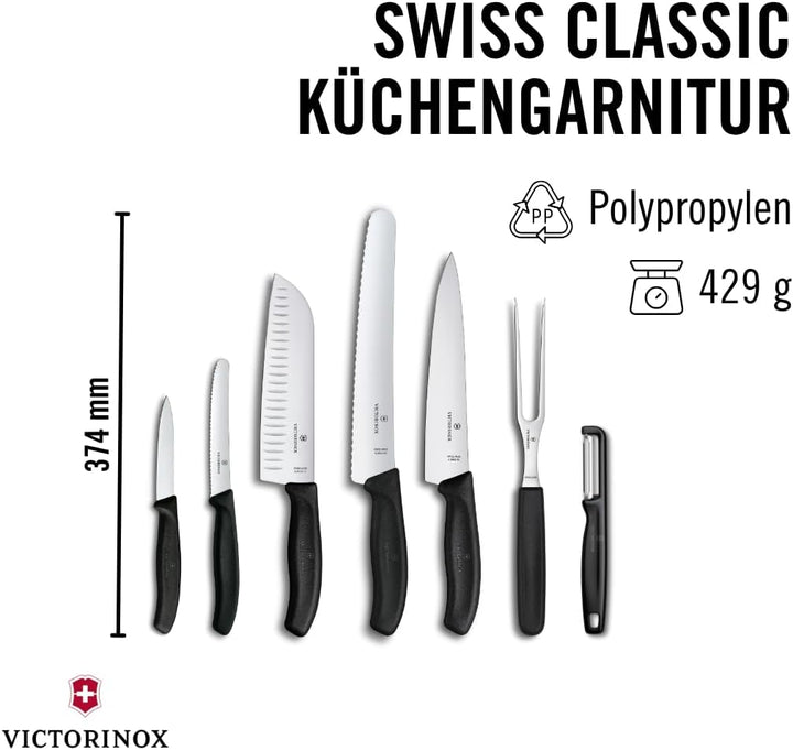 Victorinox Swiss Classic Küchenmesser Set, Kochmesser, 7-teilig, inkl. Santokumesser, Brotmesser, Ge