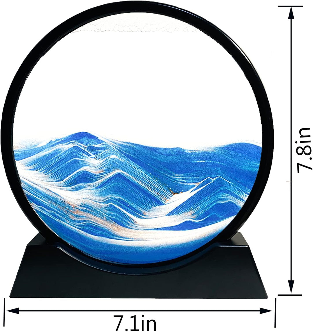 Yuomiker Dynamisch 3D Sandbilder zum Drehen, Fliessende Sandmalerei runder Glas Rahmen, Bewegtes San