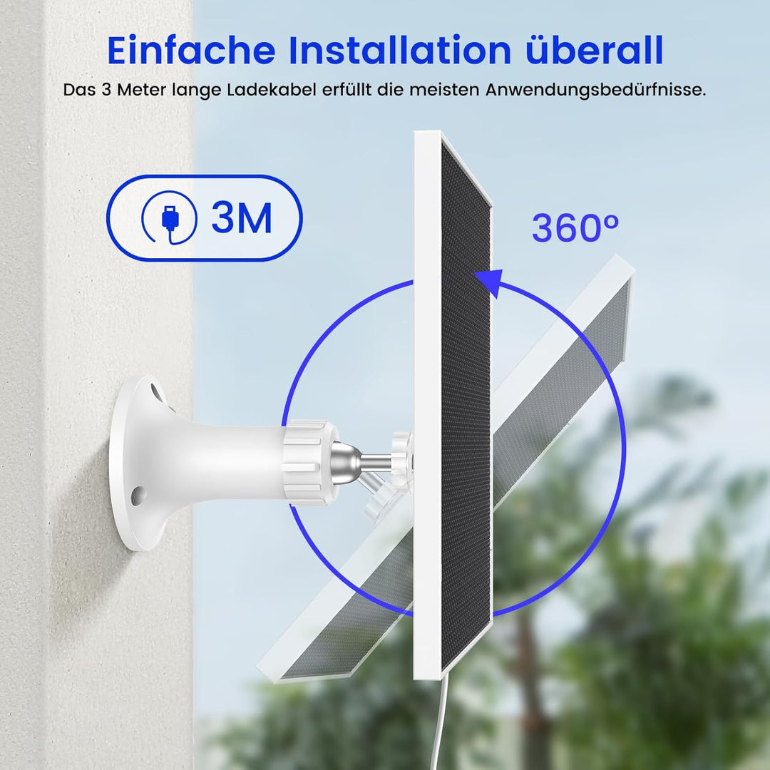 Solarpanel für Ring Kamera, 6W Solar Ladegerät mit USB-C und DC für Ring Stick Up Cam Plus Pro und S