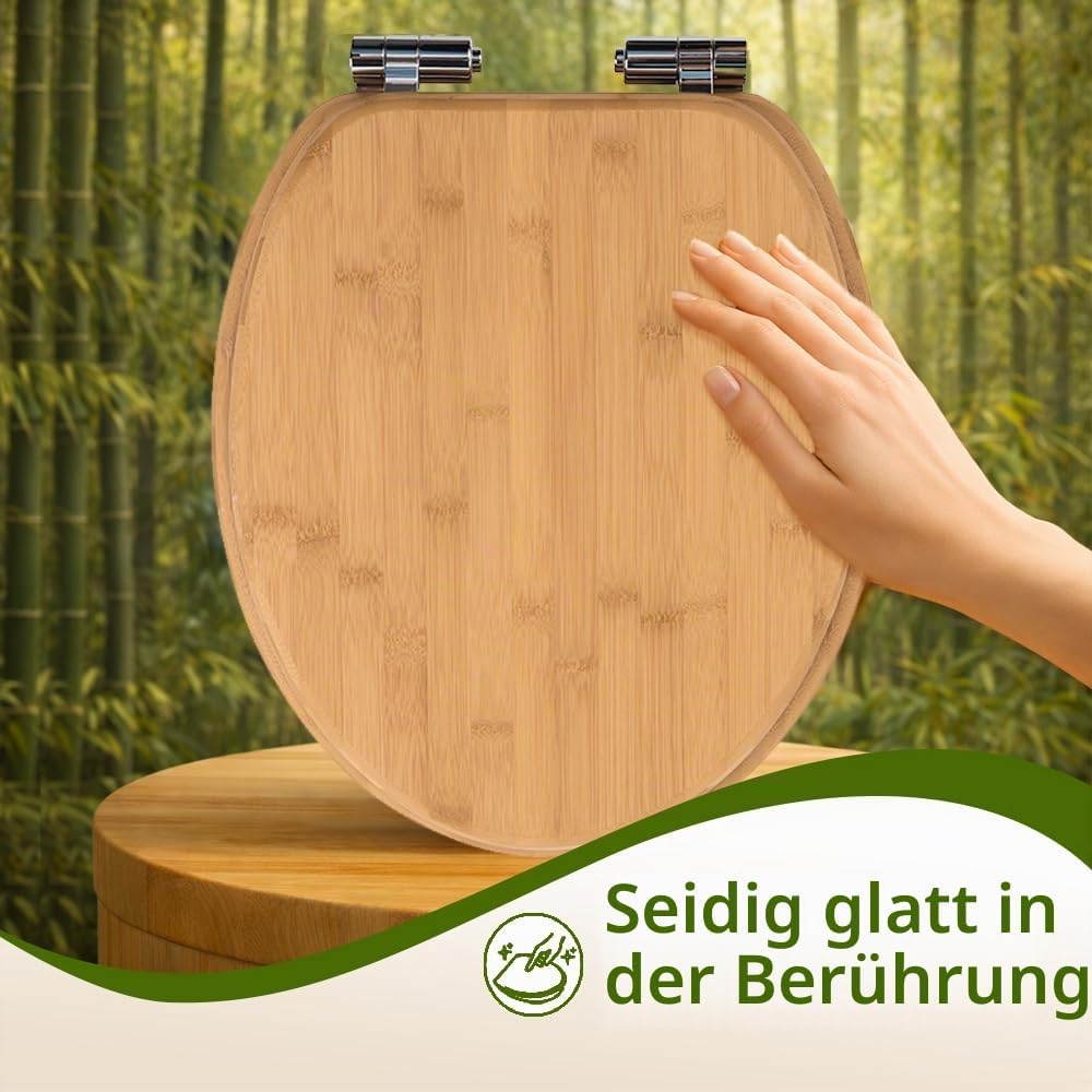 WC-Sitz aus Bambus mit Absenkautomatik, Schnellverschluss &amp; Easy-Clean, Soft-Touch – PIKLiDS