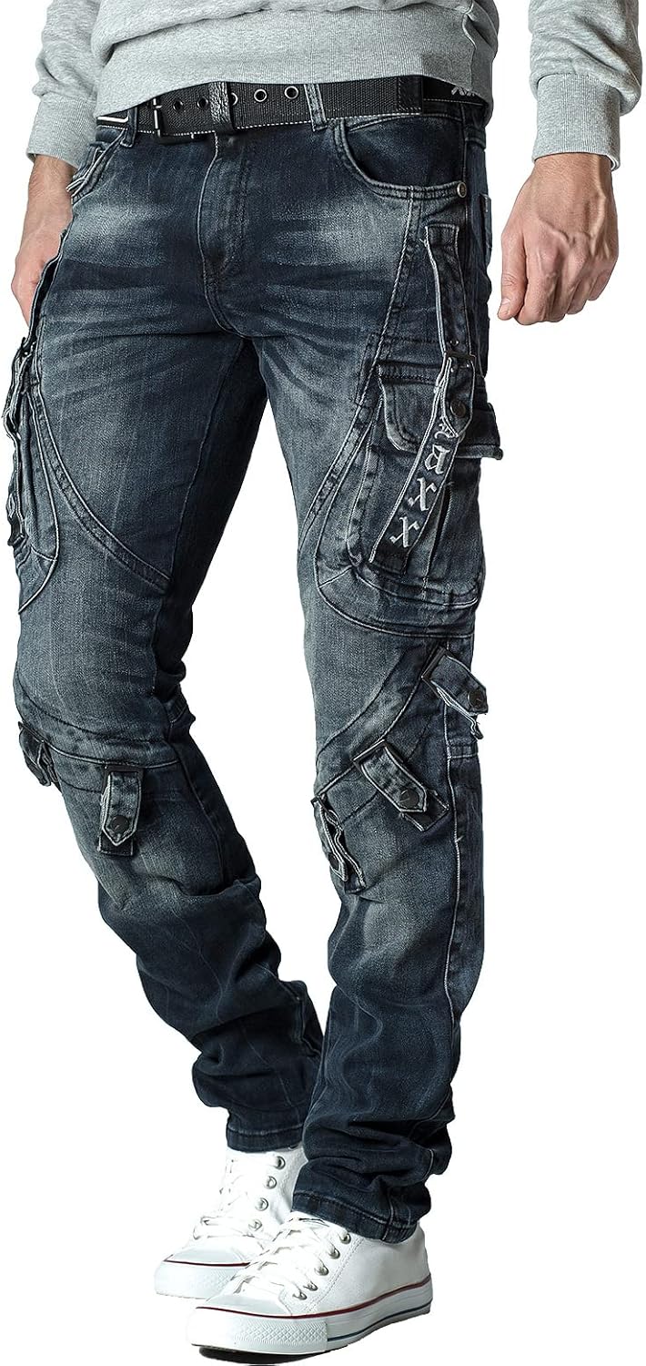 Cipo & Baxx Herren Jeans im Bikerstyle – Regular Fit oder Slim Fit | Stone Washed Denim mit Ziernäht
