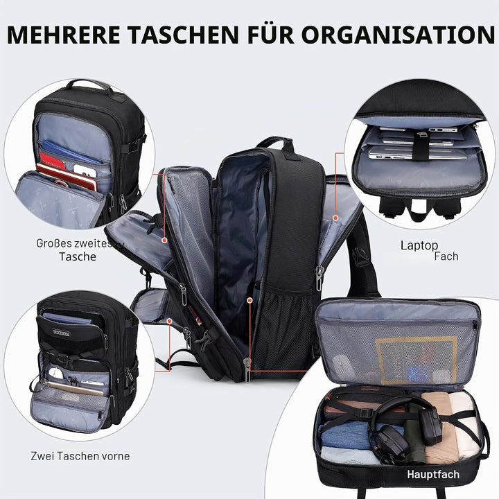 WITZMAN Reiserucksack Herren 45L Gross Nylon 3 in 1 Reisetasche Rucksack für Flugzeug Fit 17 Zoll La
