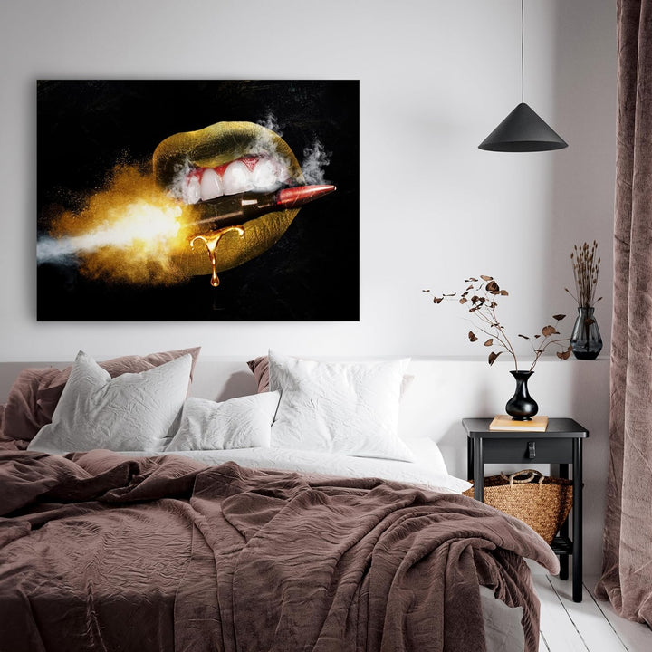 wandmotiv24 Leinwandbild 260 g/m² - Kunstdruck auf Leinwand - Wandkunst - Wandbild mit Frauen Lippen