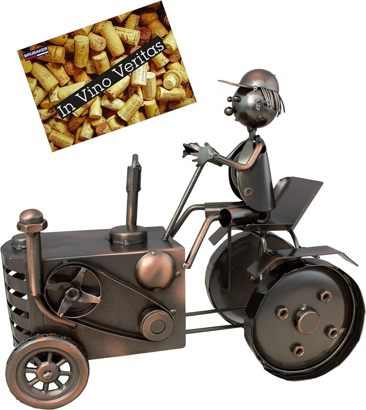 BRUBAKER Weinflaschenhalter Traktor mit Traktorfahrer Deko-Objekt Metall Flaschenständer mit Grusska
