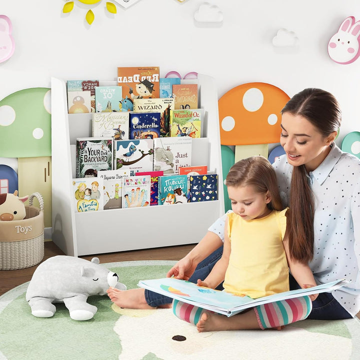 GOPLUS Bücherregal Kinder, Montessori Kinderregal mit 4 Ablagefächern, Kinderbücherregal Büchergeste