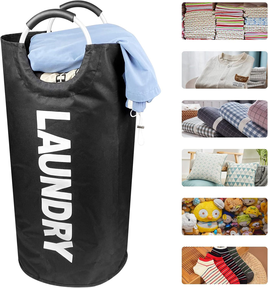 Gvolatee Wäschekorb Oxford-Stoff 90L, Wäschesammler Schwarz Faltbar mit EVA Henkel, Laundry Basket W