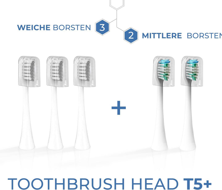 Wiederaufladbare elektrische Zahnbürste mit Schalltechnologie (Elektrische Zahnbürste + 5 Bürstenköp