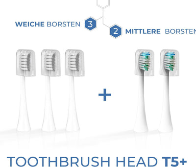 Wiederaufladbare elektrische Zahnbürste mit Schalltechnologie (Elektrische Zahnbürste + 5 Bürstenköp