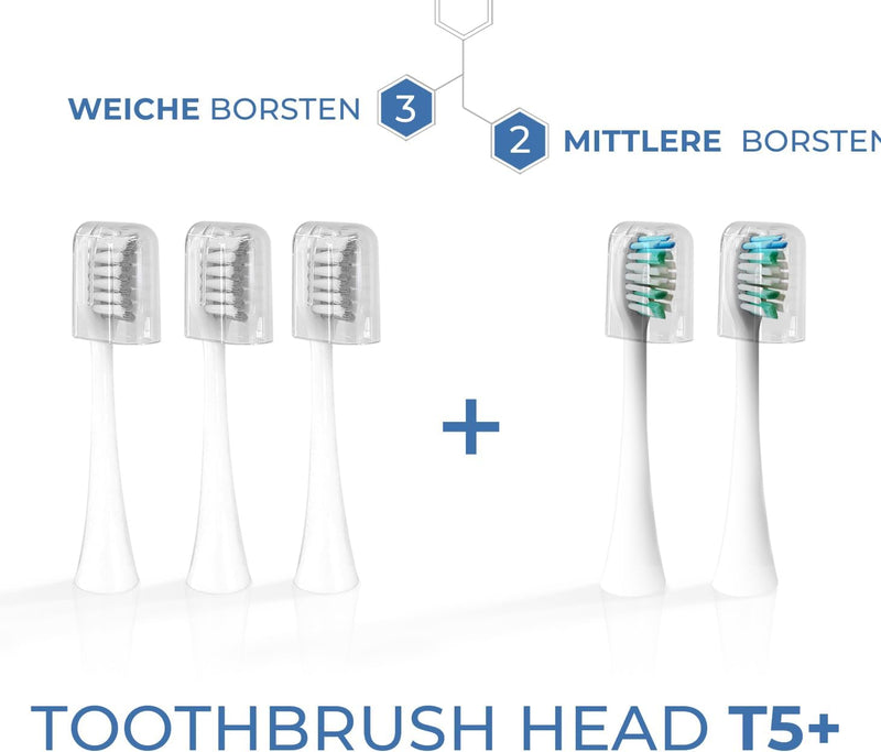 Wiederaufladbare elektrische Zahnbürste mit Schalltechnologie (Elektrische Zahnbürste + 5 Bürstenköp