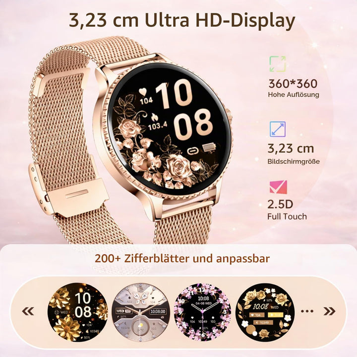 Smartwatch Damen Rund, 1,27" HD Smart Watch mit Telefonfunktion, 120+ Sportmodi, IP68 Wasserdicht Fi