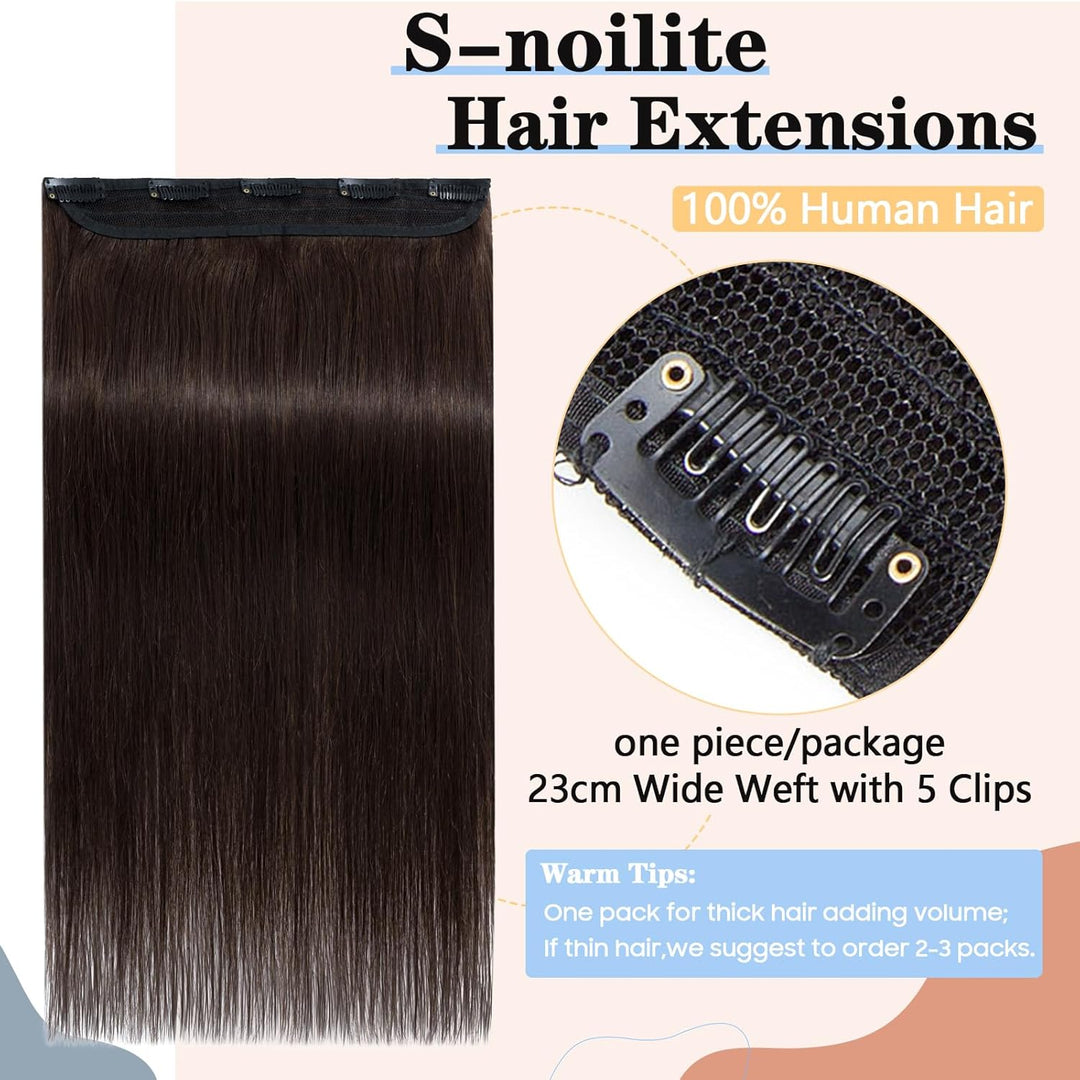 S-noilite Clip In Extensions Echthaar Dunkelbraun Real human hair 1 pieces 5 clips Haarverlängerunge