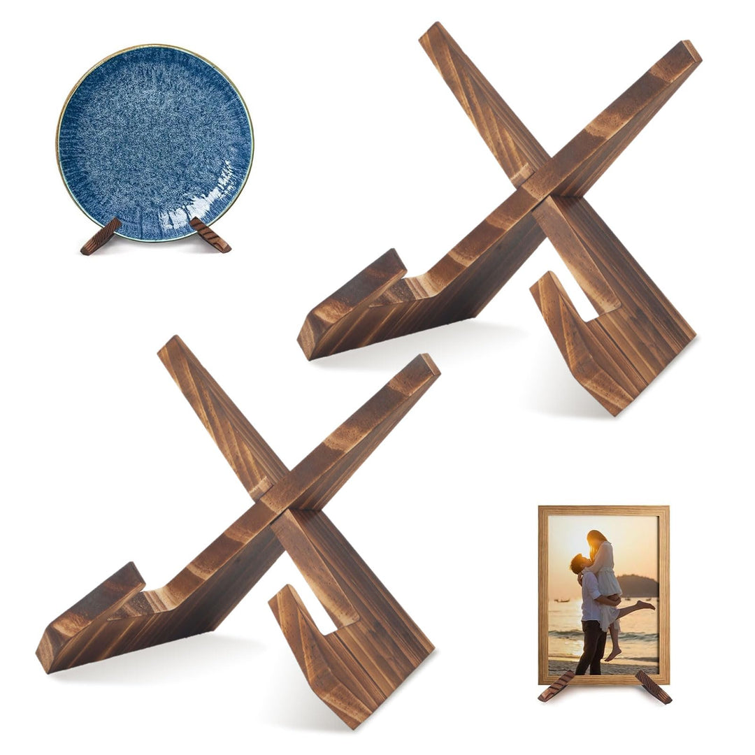 Tellerständer Zur Aufsteller, 2er-Pack 6,5 Zoll Holzplatte Aufsteller Tellerständer, Bilderrahmenhal