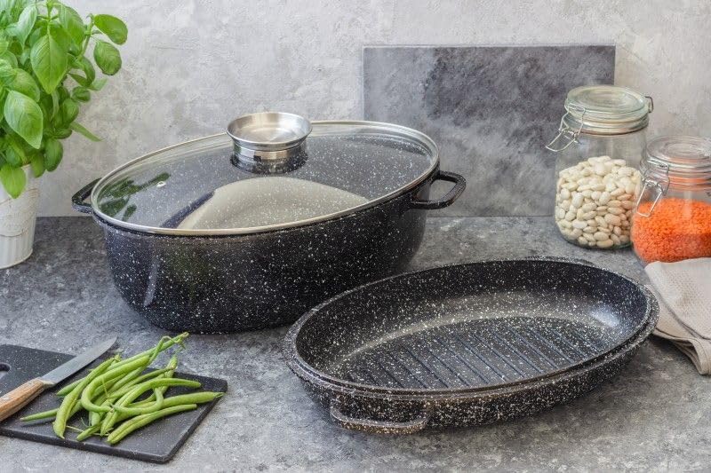 Aluguss Bräter, 8L Alugussbräter,Bratpfanne, zwei in eins, Gänsepfanne KB4036 SCHWARZ