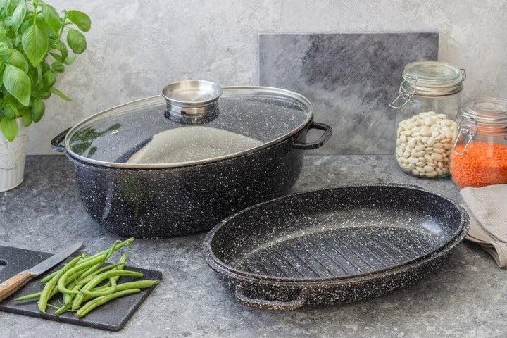 Aluguss Bräter, 8L Alugussbräter,Bratpfanne, zwei in eins, Gänsepfanne KB4036 SCHWARZ