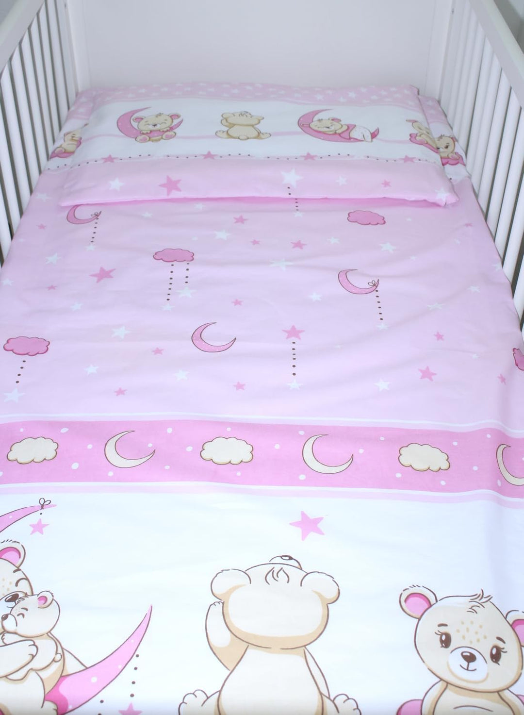 Baby Bettset Bettwäsche mit Himmel Chiffon - Bärchen Rosa - Bettausstattung Set (4 teilig), 4 teilig