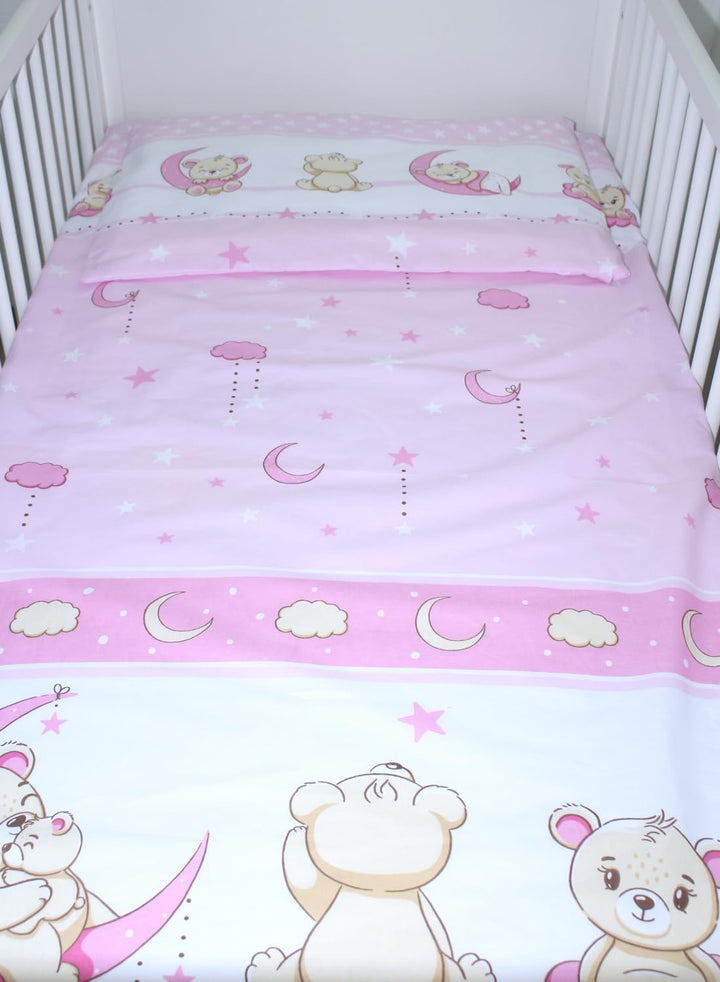 Baby Bettset Bettwäsche mit Himmel Chiffon - Bärchen Rosa - Bettausstattung Set (4 teilig), 4 teilig
