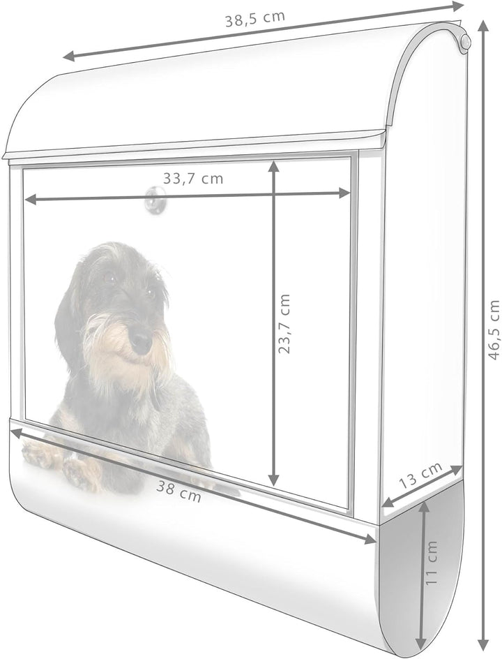 banjado® Design Briefkasten mit Motiv Dackel 39x47x14cm &amp; 2 Schlüssel - Briefkasten Stahl Silber mit