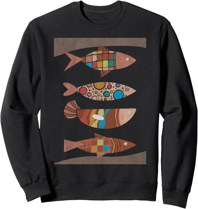 Fisch Böhmische Abstrakte Regenbogenmuster Mid Century Art Sweatshirt