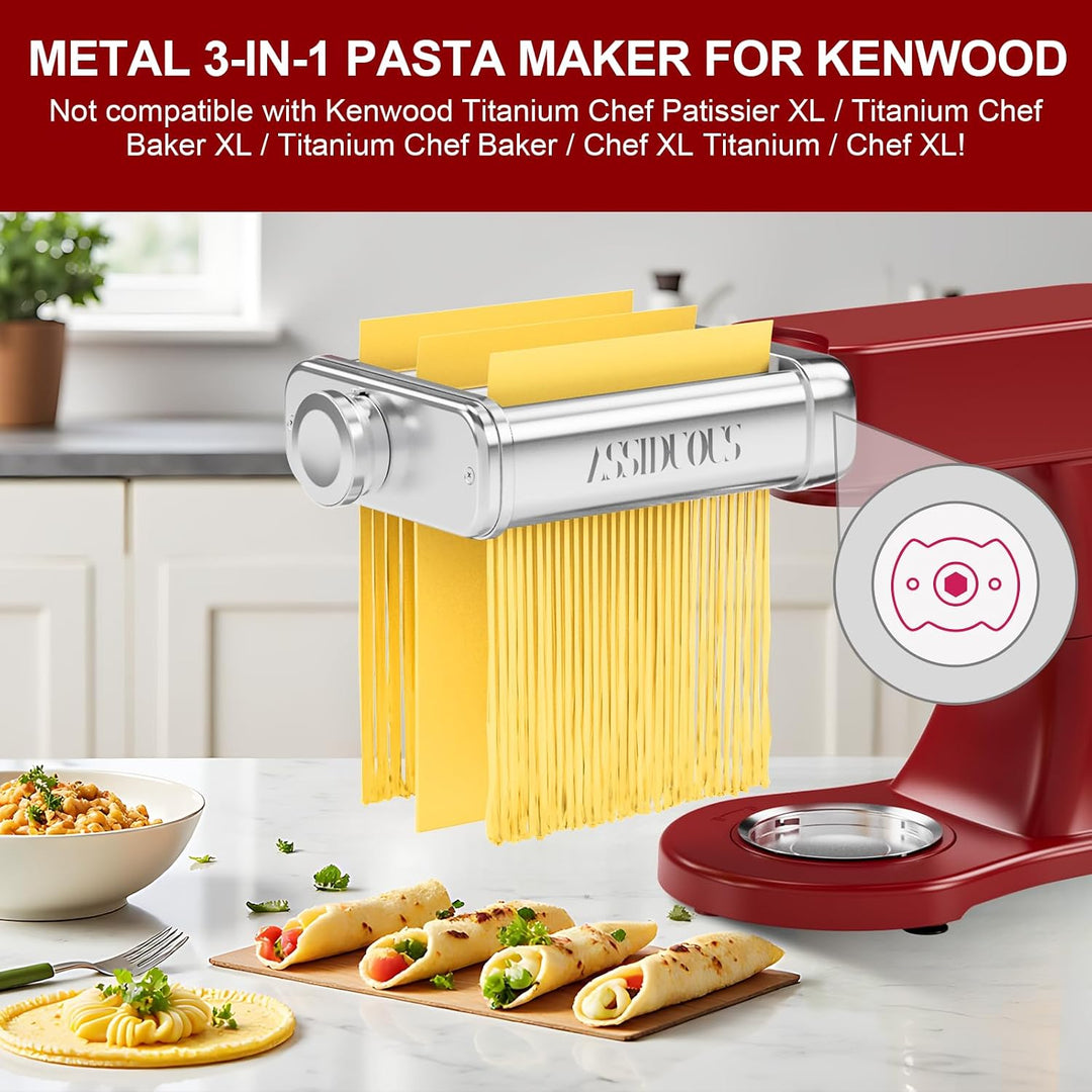 Nudelaufsatz Set für KVC/KVL Kenwood Küchenmaschine Nudelmaschine,3 in 1 Nudelvorsatz aus Edelstahl,