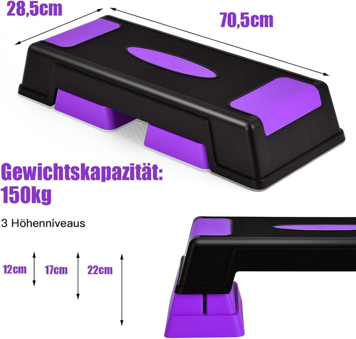 GYMAX Aerobic Stepper höhenverstellbar, Steppbrett mit 3 Stufen 12/17/22cm, Step Bench mit rutschfes