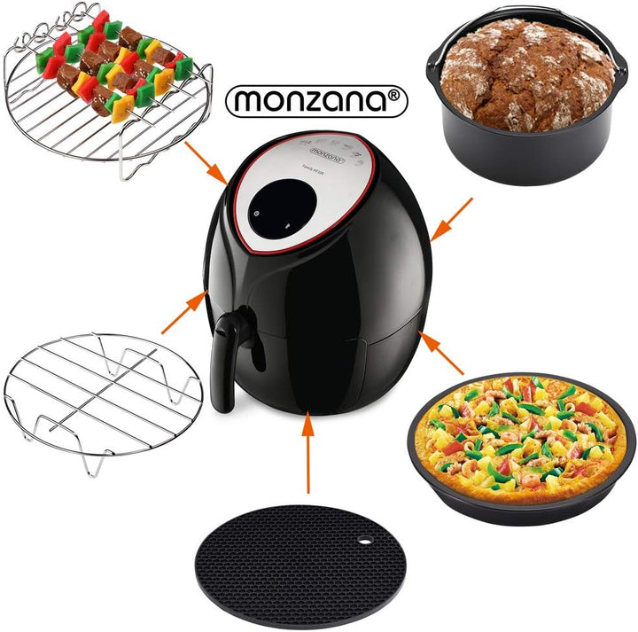MONZANA® Heissluftfritteuse Zubehör XL 6,5L Fritteuse Set 9tlg mit Brotbackkorb Pizzapfanne Silikonp