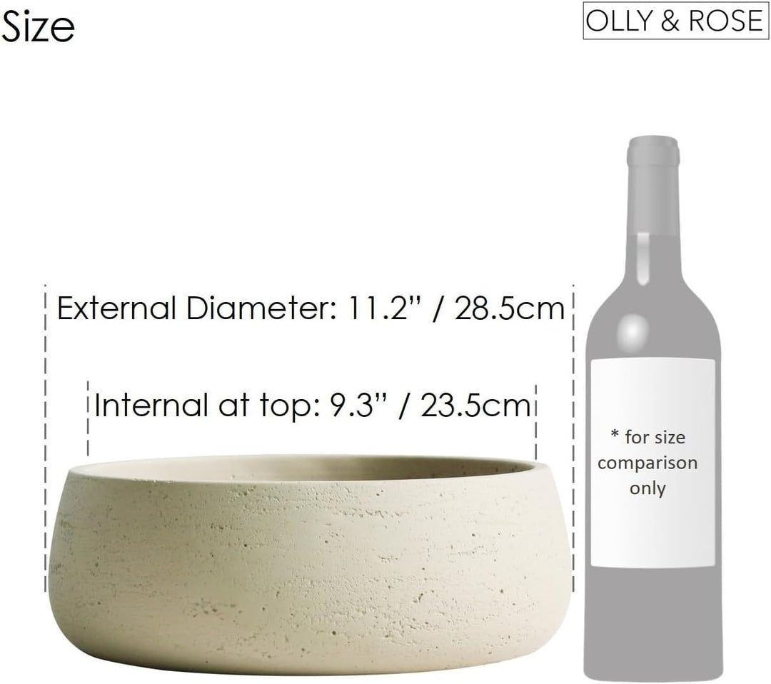 Olly & Rose Grosser Keramik-Pflanzgefäss, flach, cremefarben, elfenbeinfarben, Blumentopf, für Innen