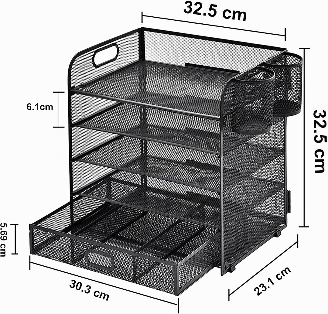 5-Fach Schreibtisch Organizer mit Schublade, Mesh Schreibtisch Datei Organizer mit Griff, Papier Sor