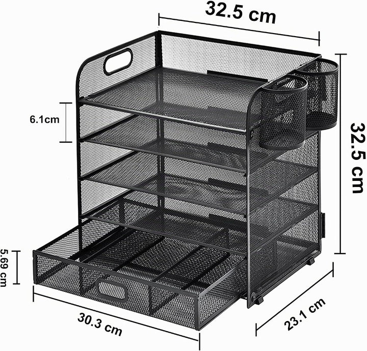 5-Fach Schreibtisch Organizer mit Schublade, Mesh Schreibtisch Datei Organizer mit Griff, Papier Sor