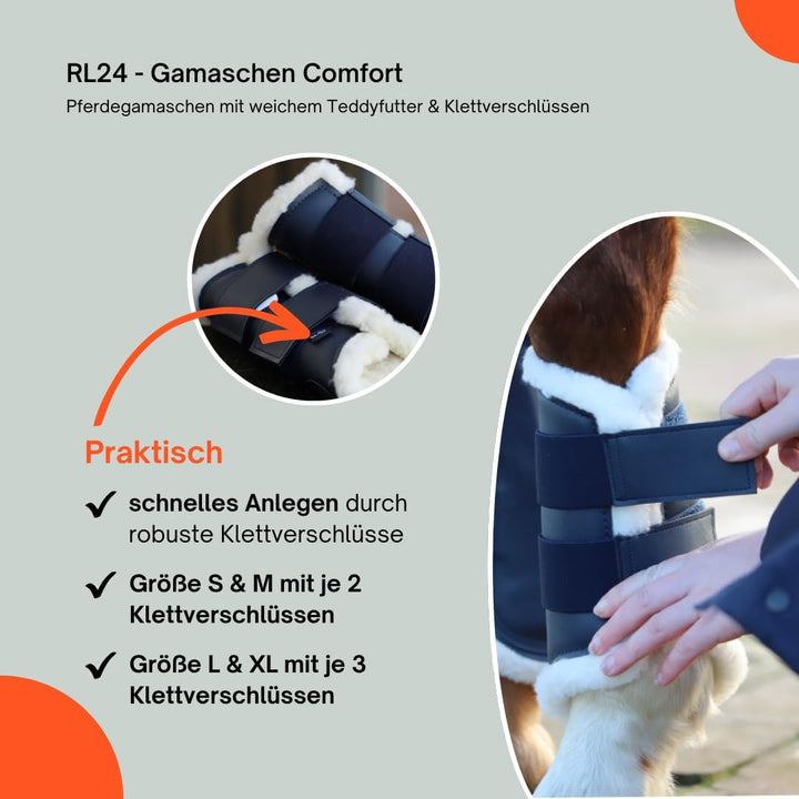 RL24 - Gamaschen Comfort – Pferdegamaschen mit weichem Teddyfutter & Klettverschlüssen – anatomisch