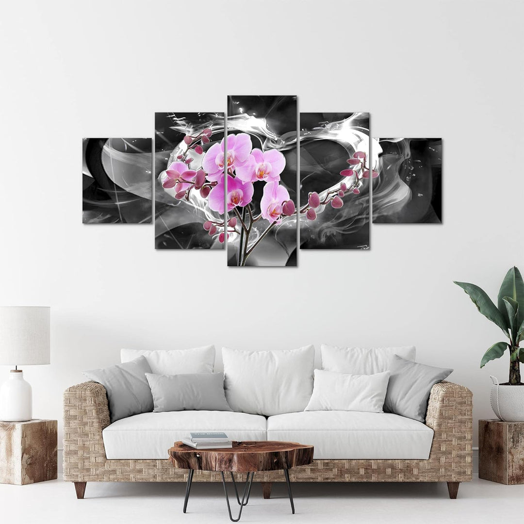 Runa Art - Bilder Blumen Orchidee 200 x 100 cm 5 Teilig XXL Wanddekoration Design Grau Rosa 203651c