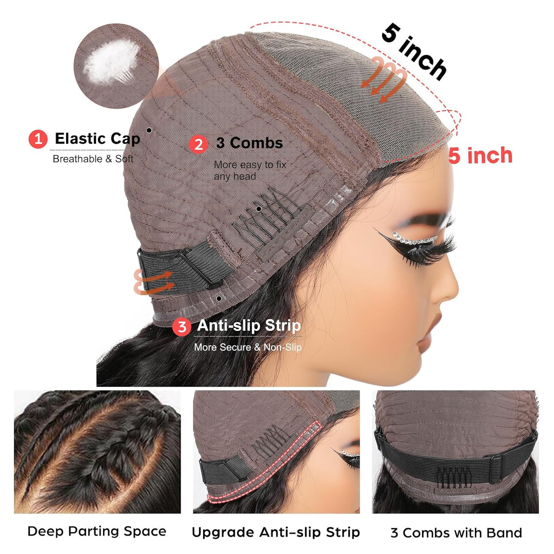 5x5 Glueless Human Hair Wig with 180% Density, 18 Zoll Tiefe Welle Echthaar Perücke für Damen, 100%