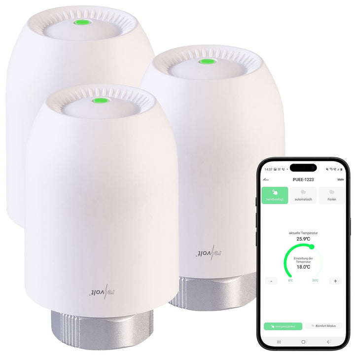 revolt Smart Home Thermostat: 3er-Set Heizkörper-Thermostate mit App-Programmierung, Bluetooth (Fens