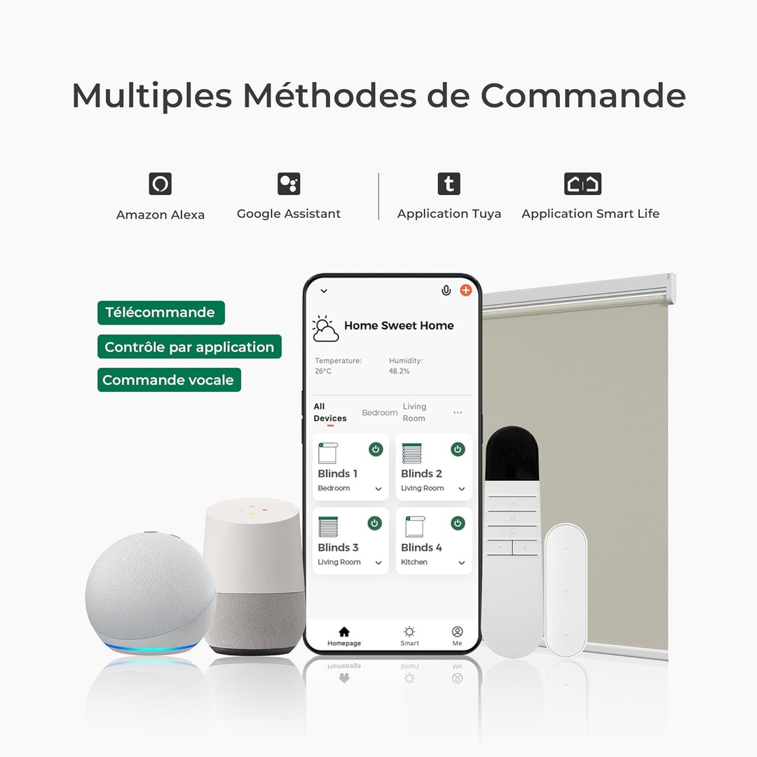 Allesin Elektrische Rollos mit Fernbedienung, Creme Verdunklungsrollo, 120 x 100 cm (LxB) Creme, Kle