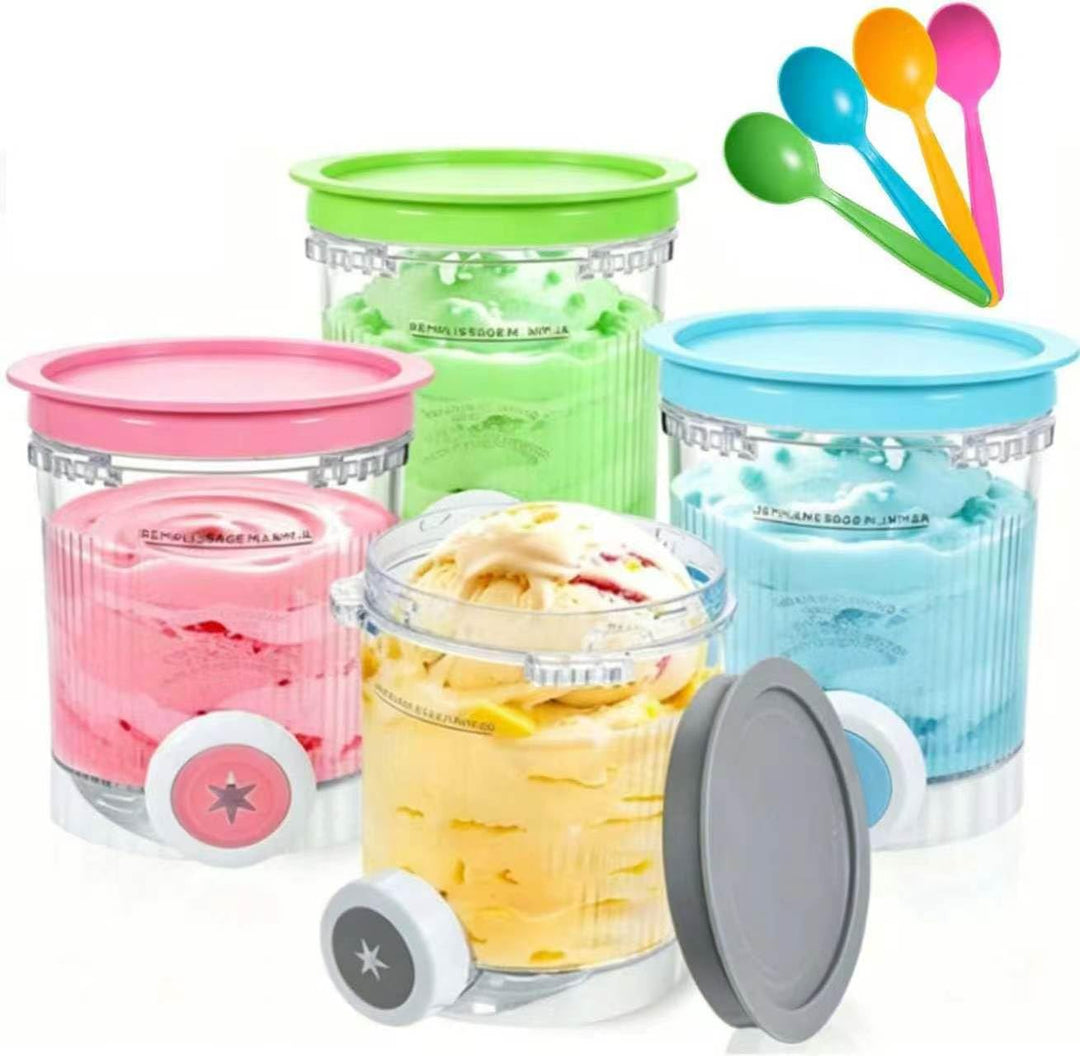 4 Stück Eisbehälter, 480 ml, kompatibel mit Ninja Swirl Creami Eismaschinen der Serien NC700 und NC7