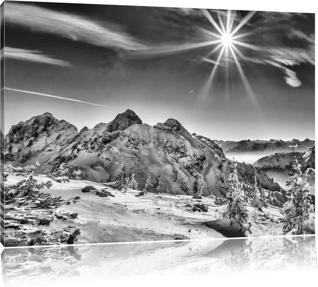 Monocrome, Tannheimer Tal, Format: 100x70 auf Leinwand, XXL riesige Bilder fertig gerahmt mit Keilra