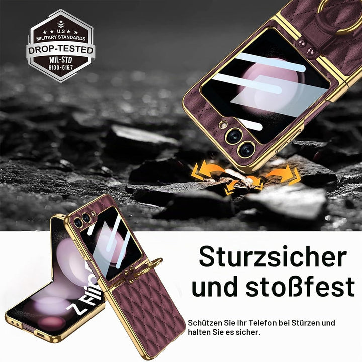 Miimall Lederhülle Kompatibel mit Samsung Galaxy Z Flip 5 Hülle mit Kameraschutz, Z Flip 5 Case mit