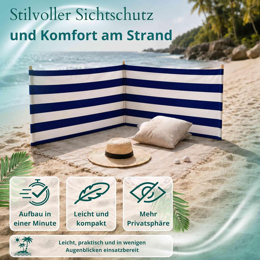Strandparavent Klassische Streifen 6m | Windschutz Sichtschutz Strand Mikrofaser UV-Schutz 80cm Desi