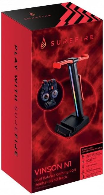 SureFire Vinson N1 Headset-Ständer Schwarz, ausziehbarer Halter für 2 Gaming Kopfhörer, Headset Stan