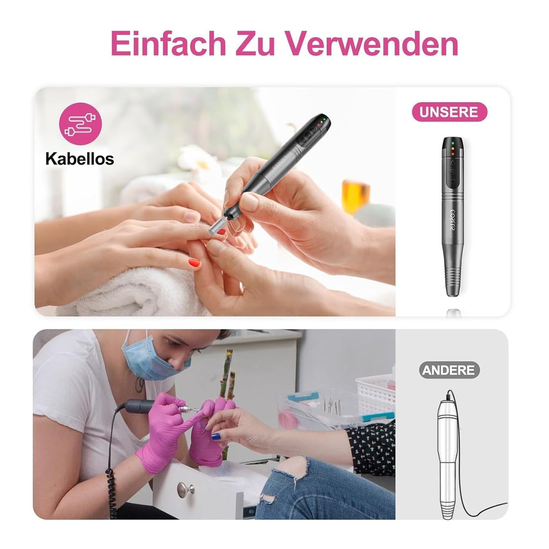 COSLUS Kabellos Tragbar Nagelfräser, 11 in 1 Profi Maniküre und Pediküreset, Nagelfeile für Gelnägel