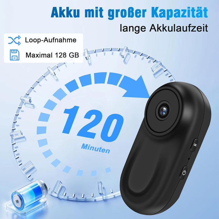 Mini Actionkamera 1080P, Action Cam Motorrad mit 150°Weitwinkel & Nachtsicht, Tragbar wasserdichte S