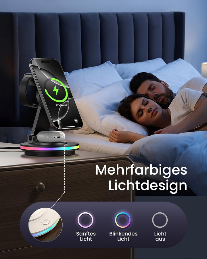 Mag-Safe Ladegerät,3 in 1 Faltbar Ladestation für Apple Watch und iPhone & Airpods,Wireless Charger