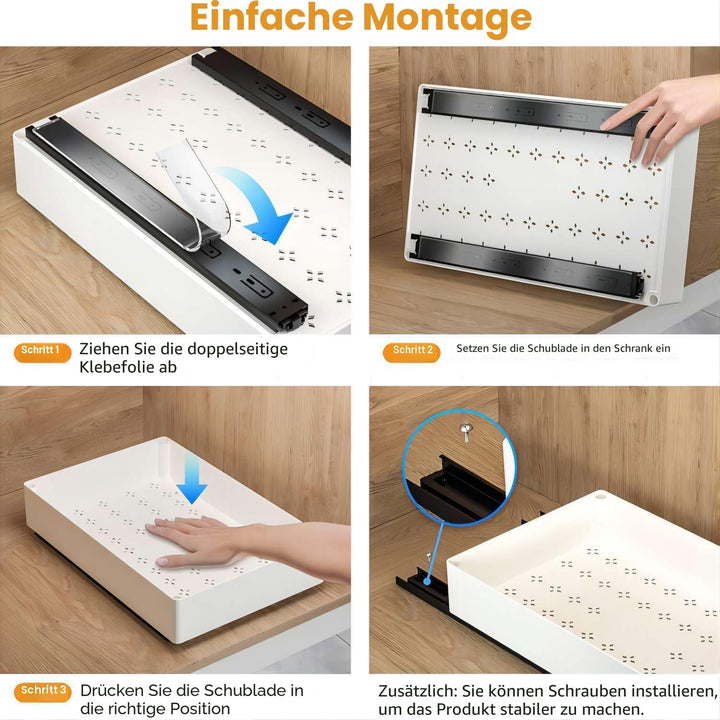 3 Grössen Ausziehbare Schublade Küche Teleskopschublade, Schubladen Organizer Küche Schrank Organize